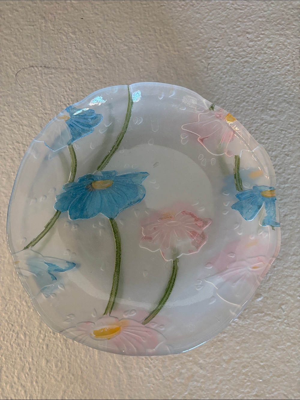 2 Decorative Floral Glass Plates - Blue and Pink Mikasa Inspired